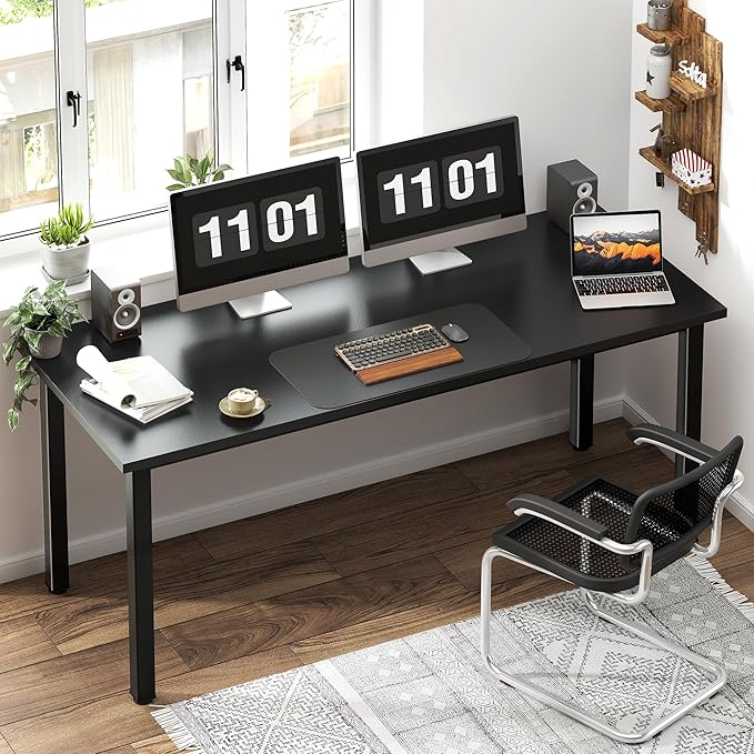 Need 63 Inch Large Computer Desk - Modern Simple Style Home Office Gaming Desk, Basic Writing Table for Study Student, Large Legroom, Black Metal Frame, Black