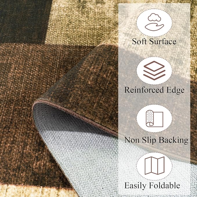 Modern Geometric Patchwork Indoor Runner Rug for Living Room, Warm Taupe 2'x 6' Rug Rockwood Collection Hardwood Floors Decor for Bedroom, Taupe Throw Carpet for Office Entryway Dining Room