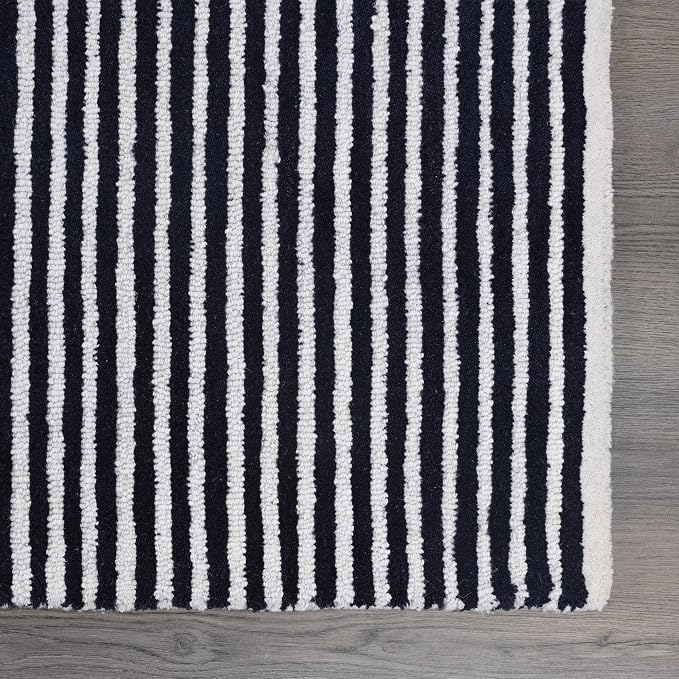 Modern Handmade Wool Area Rug, Abstract Curved Line Geometric Carpet for Living Room Bedroom, Contemporary Tufted Indoor Rug with Soft Pile and Cotton Backing (Ink, 10' x 14')