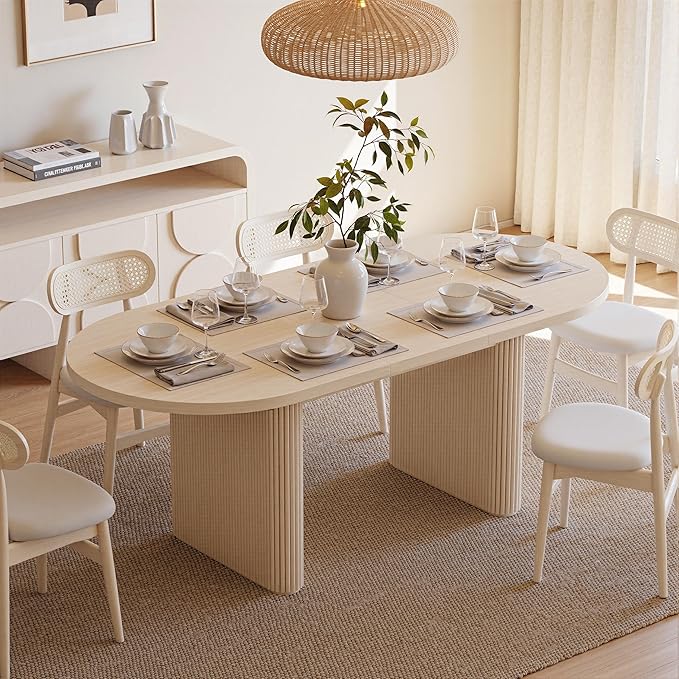 homary Oval Extendable Dining Table 63"–79", Japandi Wooden Kitchen & Dining Room Table for 4–6 with Pedestal Base (Table Only)