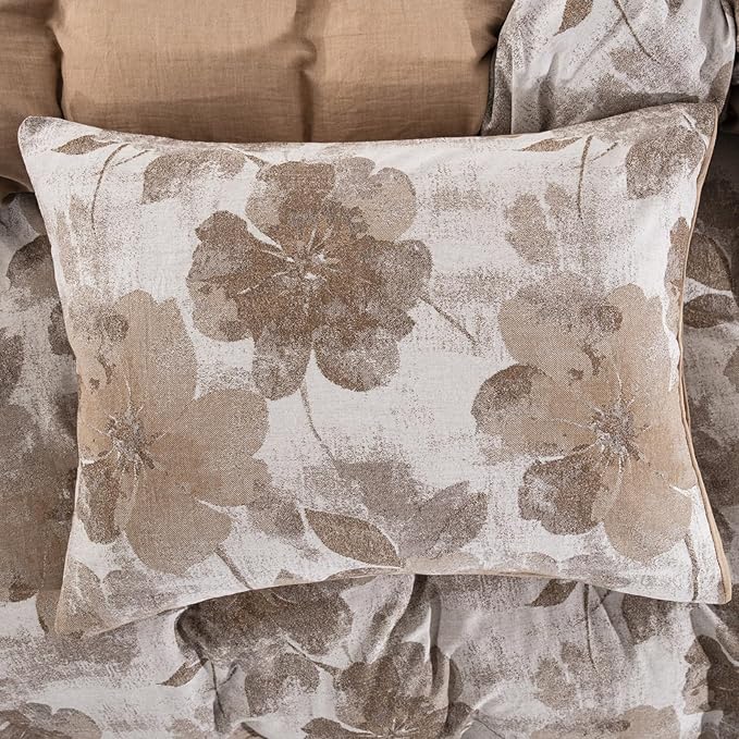 Brown Floral 100% Cotton Duvet Cover Queen Size, Soft Breathable Bedding Set for All Seasons- 1 Patterned Duvet Cover 90x90 Inches with Zipper Closure, 2 Pillowcases