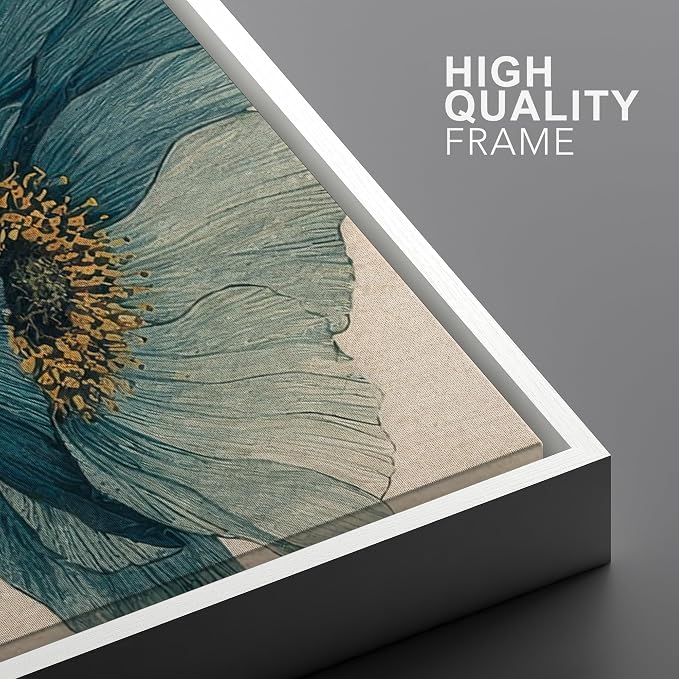 Woodrose Framed Canvas Print Wall Art Vintage Poppy Flowers Botanical Illustrations Modern Art Minimalist 3D Colorful Ultra for Living Room, Bedroom, Office - 16"x24" WHITE