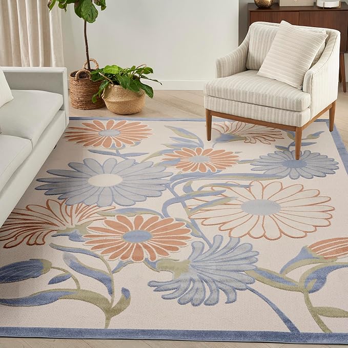 Nourison Home Aloha Beige Multicolor 9' x 12' Area Rug - Easy Clean, Non Shedding, Bed Room, Living Room, Dining Room, Kitchen (9' x 12')