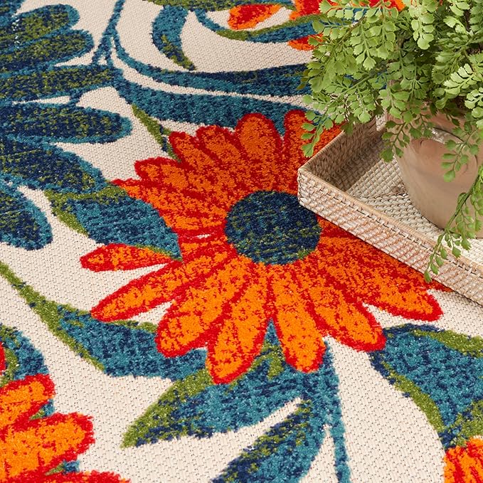 Nourison Home Aloha Ivory Multicolor 9' x 12' Area Rug - Easy Clean, Non Shedding, Bed Room, Living Room, Dining Room, Kitchen (9' x 12')