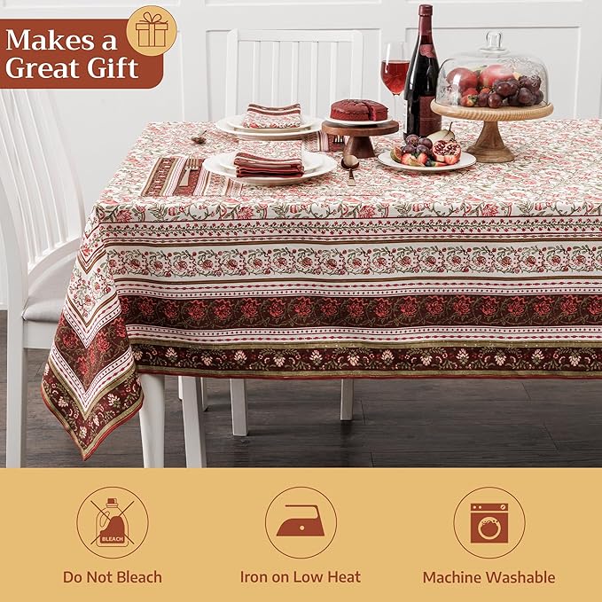 Maison d' Hermine Table Cloth Rectangle Table 100% Cotton 70 x 140 Inches Fall Tablecloth Reusable Everyday Use for Thanksgiving Christmas Decorations Dining Farmhouse Party (Reveillon Au Jardin)
