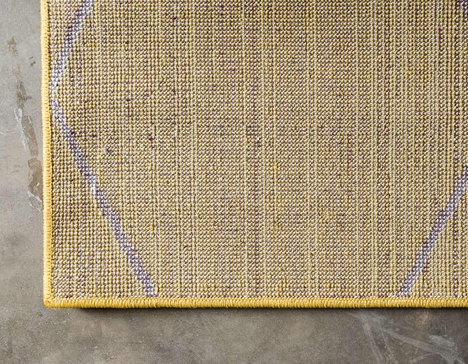 Unique Loom Trellis Frieze Collection Area Rug - Geometric (9' x 12' 2", Yellow/ Ivory)