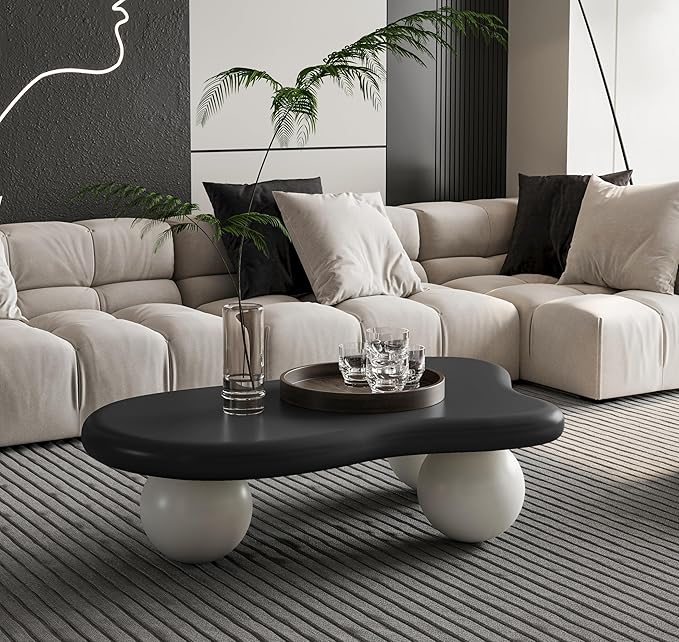 40" Modern Coffee Table Cloud Shape Low Center Table Cute Irregular Indoor Tea Table with 3 Ball Legs for Living Room Small Space