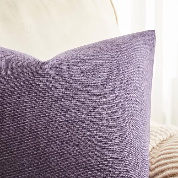ZeeMart Rustic Cotton Linen Throw Pillow Covers Set of 2, 16x16 Inch Purple, Farmhouse Style Decorative Couch Pillow Cases Cushion Covers for Sofa Bed Living Room Home Decor