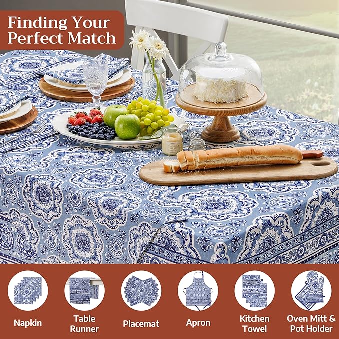 Maison d' Hermine Table Cloth Square Table 100% Cotton 60 x 60 Inches Tablecloth Reusable Decorative for Dining Room Farmhouse Home Valentines Day Decorations Spring Summer - Melodie Bleue