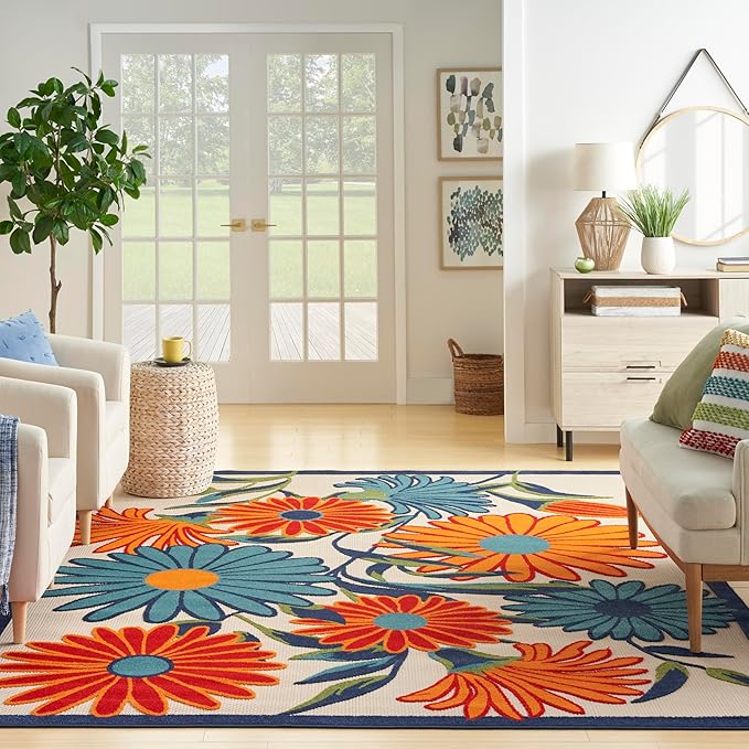 Nourison Home Aloha Multicolor 7'10" x 10'6" Area Rug - Easy Clean, Non Shedding, Bed Room, Living Room, Dining Room, Kitchen (8' x 11')