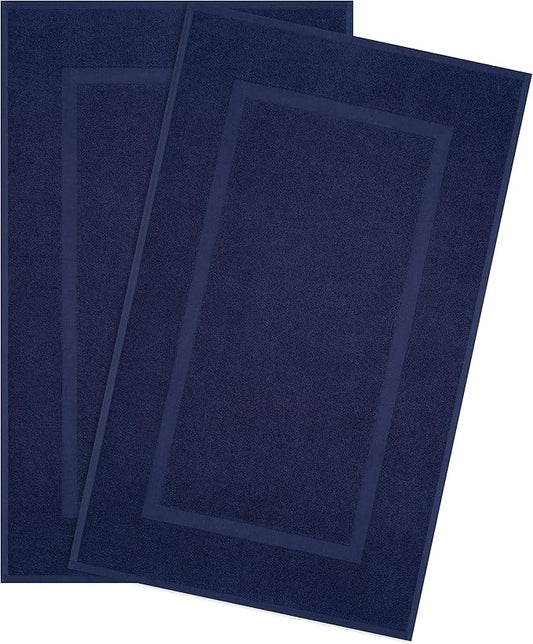 Cotton Paradise 100% Cotton Turkish Bathmat Set, Soft Absorbent Quick Dry, 2 Piece 20x34 Bathmat Floor Set, Navy Blue