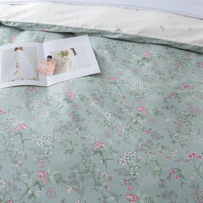 HoneiLife King Size Duvet Cover - 100% Cotton Comforter Cover, Floral Bedlinen for Set King Beds, 3-PC Wildflower Comforter Cover Sets