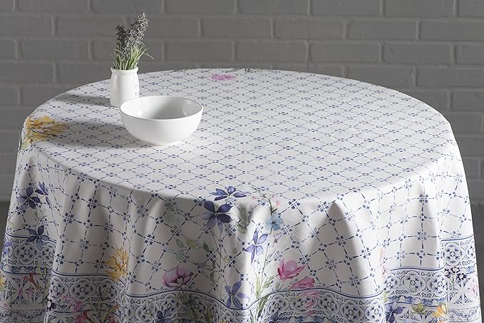 Maison d' Hermine Table Cloth Round Table 100% Cotton 63 Round Inches Tablecloth Reusable Decorative for Dining Room Farmhouse Home Valentines Day Decorations Spring Summer - Faience