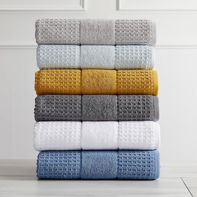 Market & Place 100% Cotton Super Soft Luxury Bath Towel Set | Quick-Dry and Highly Absorbent | Waffle Textured | 550 GSM | Includes 4 Bath Towels | Harper Collection (White)