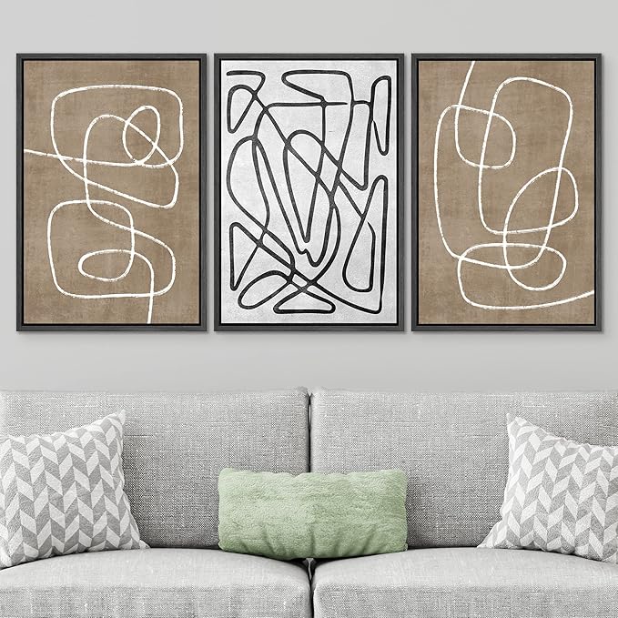 SIGNWIN Framed Canvas Print Wall Art Set Geometric Mid-Century Sketches Graffiti & Street Art Abstract Illustrations Modern Art Decorative Nordic for Living Room, Bedroom, Office - 16"x24"x3 Black