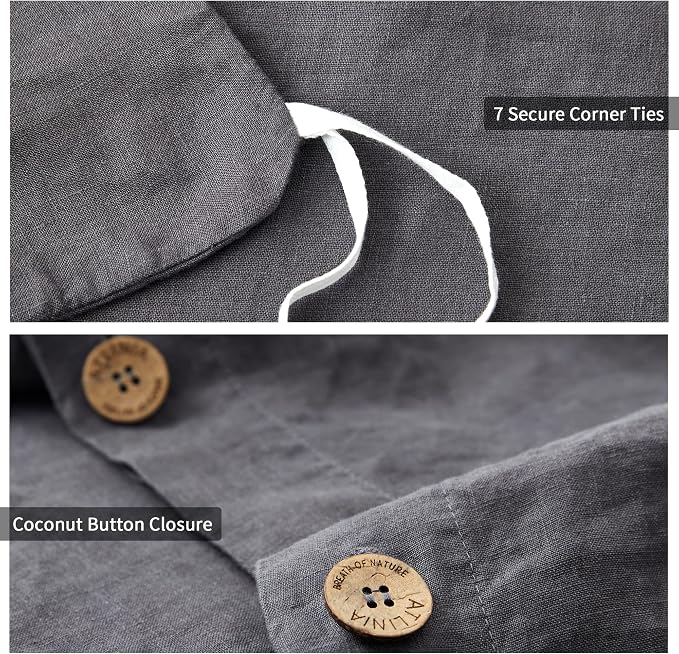 ATLINIA 100% Flax Linen Duvet Cover Set - Stone Washed Pure French Linen Organic Fabric for Farmhouse Comforter Boho Bedding Included 1 Duvet Cover 2 Pillow Shams(Dark Grey, California King)