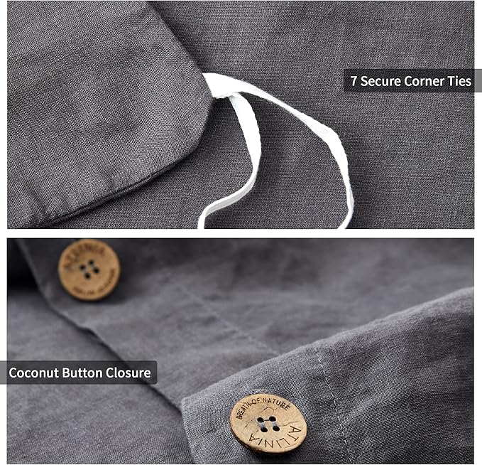 ATLINIA 100% Flax Linen Duvet Cover Set - Stone Washed Pure French Linen Organic Fabric for Farmhouse Comforter Boho Bedding Included 1 Duvet Cover 2 Pillow Shams(Dark Grey, King)