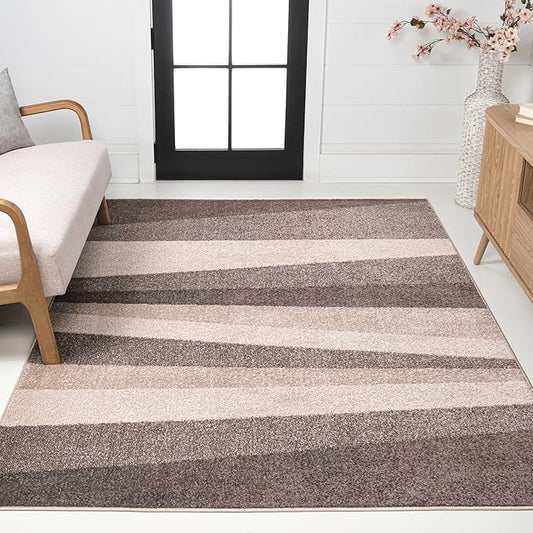 JONATHAN Y Prism Geometric Striped Beige/Brown Indoor Area Rug 4x6, Modern, Coastal, Easy-Cleaning for Living Room, Bedroom, Kitchen, Pet Friendly, Non-Shedding (DZC101C-4)