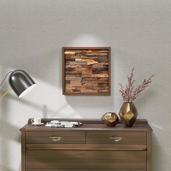 CONSDAN Wood Wall Decor | USA Grown Hardwood, Rustic Wooden Wall Art, Home Decorations for Living Room and Bedroom Aesthetic, Framed and Ready to Hang, Brick, 18" x 18"