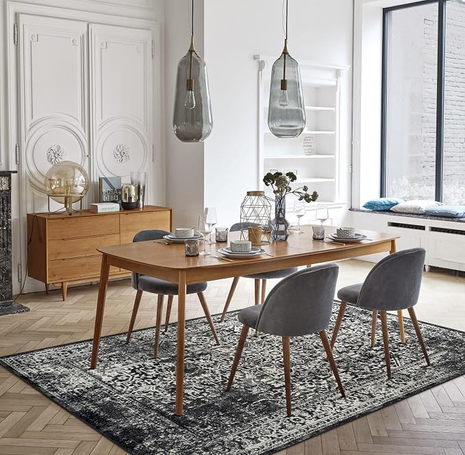 vivorug 3x5 Area Rugs, Stain Resistant Washable Rug for Living Room, Vintage-Inspired Black and White Rug
