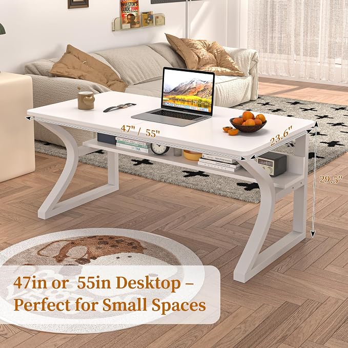 47 X 23.6'' Computer Desk, Home Office Desks w/Shelf Storage, Computer Desk w/Metal Frame, Cable Management, Study Student Desk Writing Work Table Deeper & Thicker Desktop for Home Bedroom