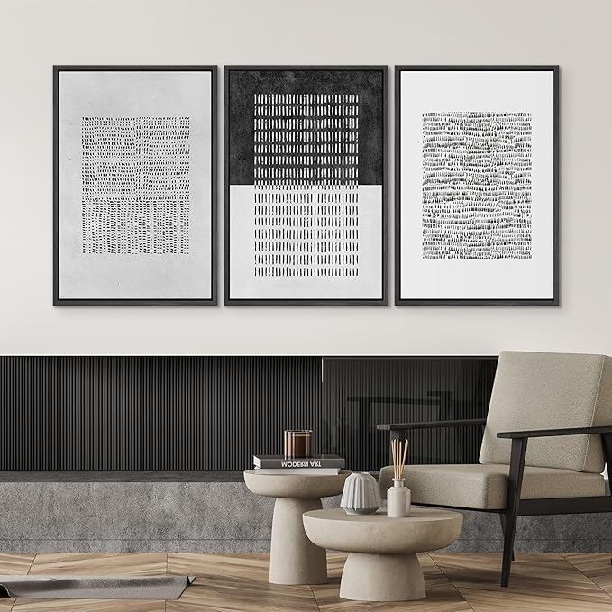 SIGNWIN Framed Canvas Print Wall Art Set Mid-Century Geometric Block Abstract Shapes Cozy Neutral Modern Art Decorative Boho Relax/Zen Nordic for Living Room, Bedroom, Office - 24"x36"x3 Black