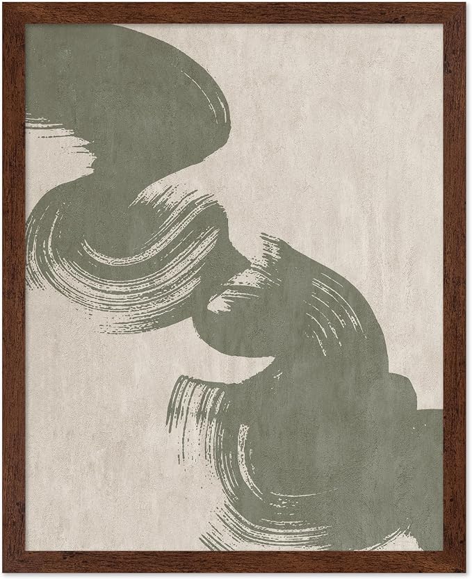 Poster Master Brush Strokes Poster - Painted Swirl Print - Paint Strokes Art - Drawing Illustration - Sketch Design - Abstract Painting - Office or Bedroom Decor - 16x20 Brown Framed