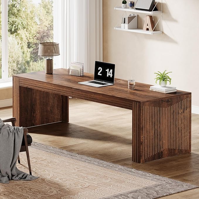 Tribesigns 79-Inch Extra Long Desk, Two Person Double Desk for Home Office, Wooden Long Computer Desk Writing Table for Office, Coffee Brown