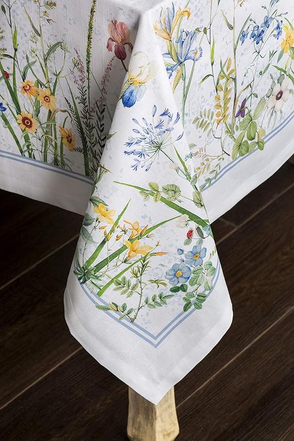 Maison d' Hermine Table Cloth Square Table 100% Cotton 54 x 54 Inches Tablecloth Reusable Decorative for Dining Room Farmhouse Home Valentines Day Decorations Spring Summer - Fleurs De Mai