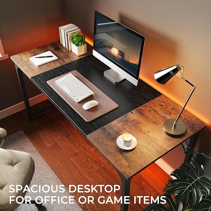 Huuger Computer Desk, 63 Inch Office Desk, Gaming Desk with Storage, Writing Desk Work Desk for Home Office, Study, Modern Simple Desk, Large Legroom, Metal Frame, Rustic Brown and Black