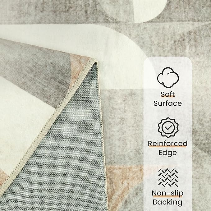 Small Rugs 2x3 Grey Rug for Entryway Bathroom Kitchen Entrance Doormat,Modern Geometric Accent Floor Throw Carpet Non Slip,Beige