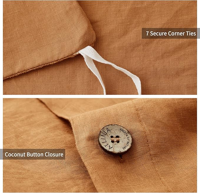 ATLINIA 100% Flax Linen Duvet Cover Set - Stone Washed Pure French Linen Organic Fabric for Farmhouse Comforter Boho Bedding Included 1 Duvet Cover 2 Pillow Shams(Rust, California King)