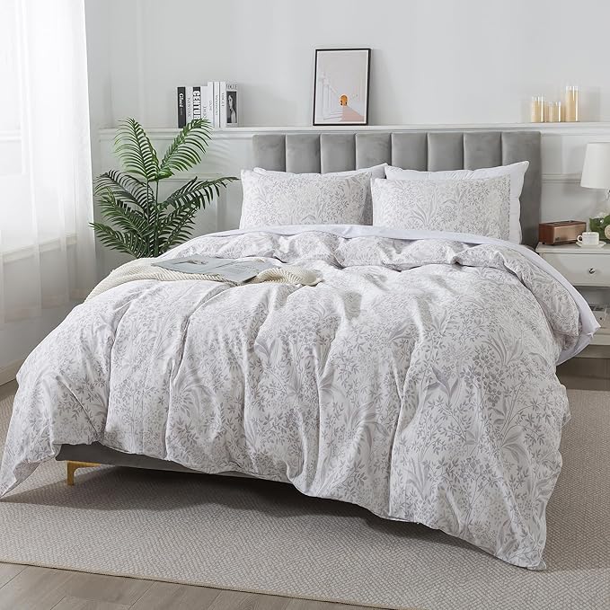 HoneiLife King Size Duvet Cover - Cotton Comforter Cover, Soft & Breathable Floral Bedding Duvet Cover Sets with Zipper Closure & Corner Ties, 3-PC Wildflower Comforter Cover Sets, Plain Life