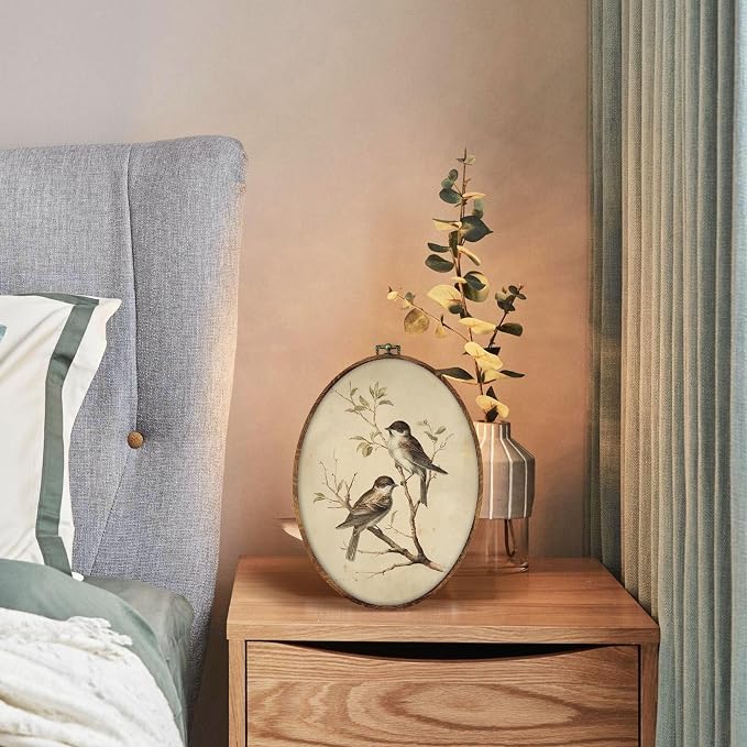 DILSJ Vintage Sparrow Bird Oval Wall Art Decor, Cottagecore Botanical Farmhouse Canvas Wall Art Framed, Rustic Bird Hanging Decorations for Home Bedroom Living Room Farmhouse, 8.5x11 Inch