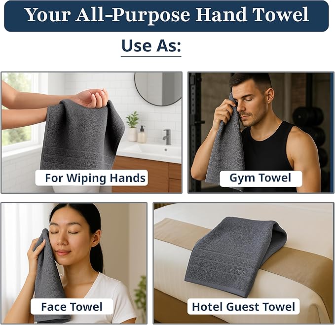LANE LINEN Luxury Hand Towels Set of 4 (16"x28") - 100% Ringspun Cotton Hand Towel Set - Durable, Quick Dry, Ultra Soft & Highly Absorbent Hand Towels for Bathroom - Sustainably Produced - Cool Grey