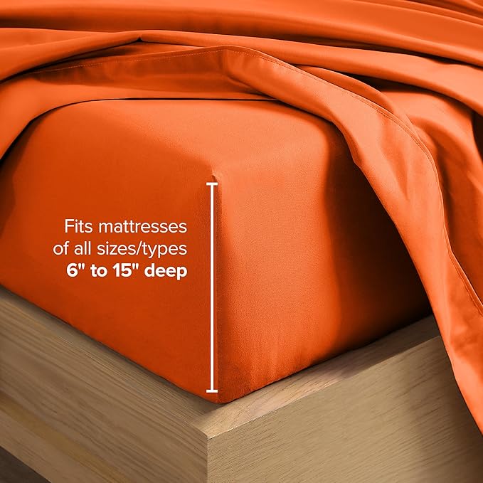 Bare Home Queen Sheet Set - 1800 Ultra-Soft Microfiber Queen Bed Sheets - Double Brushed - Deep Pockets - Easy Fit - 4 Piece Set - Bedding Sheets & Pillowcases (Queen, Orange)