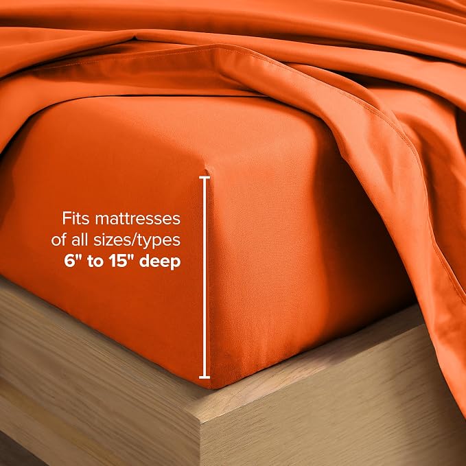 Bare Home Split Head Flex King Sheet Set - 1800 Ultra-Soft Microfiber Bed Sheets - Double Brushed - Deep Pockets - Easy Fit - 4 Piece Set - Bedding Sheets & Pillowcases (Orange)