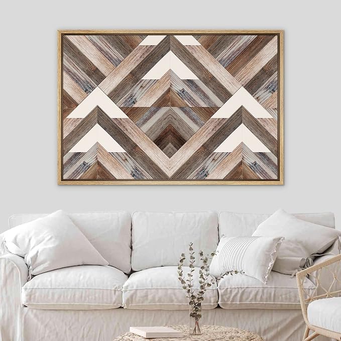 SIGNWIN Framed Canvas Print Wall Art Western Decor Geometric Diamond Polygon Collage Abstract Shapes Modern Art Decorative Nordic Rustic Wood Panel for Living Room, Bedroom, Office - 16"x24" Natural