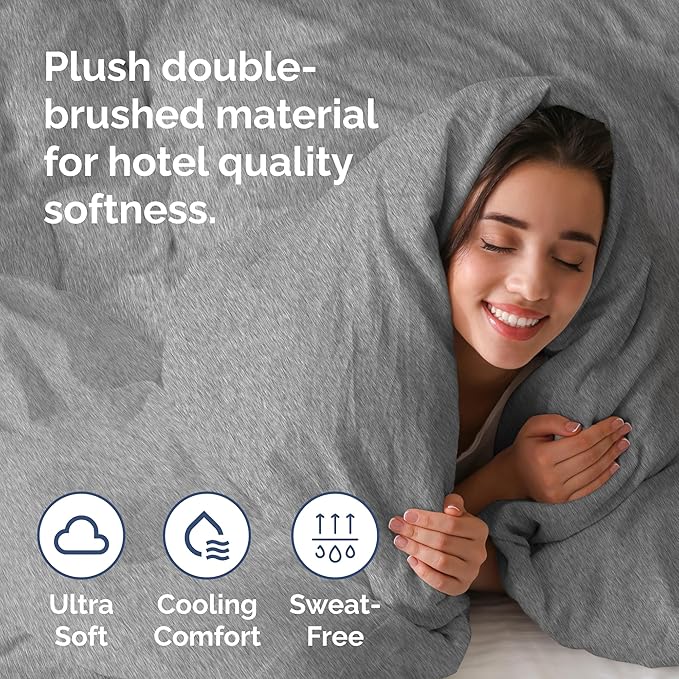 Duvet Cover Full Size - Extra Soft Full Size Duvet Cover - Lightweight & Breathable - Easy Care & Fade Free with Zipper Closures & Ties - 80" x 90" Inches - (Heathered Grey) Comforter Not Included