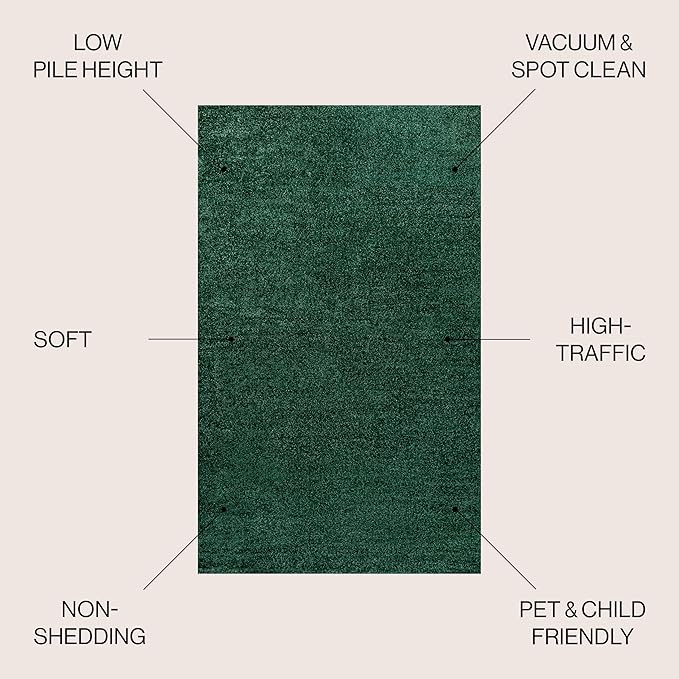 JONATHAN Y Haze Solid Low-Pile Emerald Indoor Area Rug 8x10, Coastal,Bohemian,Minimalist,Classic, Easy-Cleaning for Living Room,Bedroom,Kitchen,Pet Friendly,Non-Shedding (SEU100L-8)