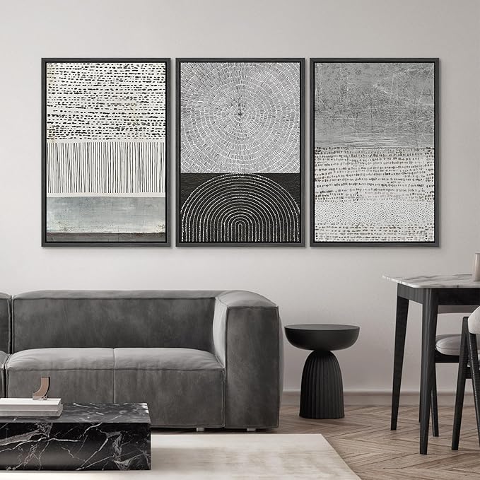 SIGNWIN Framed Canvas Print Wall Art Set Industrial Black & Gray Collage Abstract Geometric Illustrations Minimalism Modern Art Decorative Boho for Living Room, Bedroom, Office - 24"x36"x3 Black