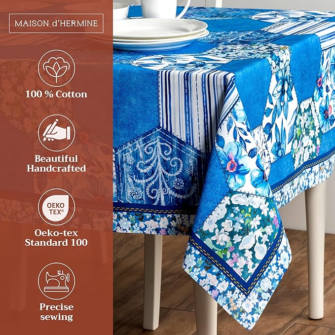 Maison d' Hermine Table Cloth Square Table 100% Cotton 54 x 54 Inches Tablecloth Reusable Decorative for Dining Room Farmhouse Home Valentines Day Decorations Spring Summer - Summer Blues