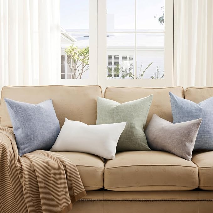 ZeeMart Rustic Cotton Linen Throw Pillow Covers Set of 2, 20x20 Inch Green, Farmhouse Style Decorative Couch Pillow Cases Sage Green Cushion Covers for Sofa Bed Living Room Home Decor