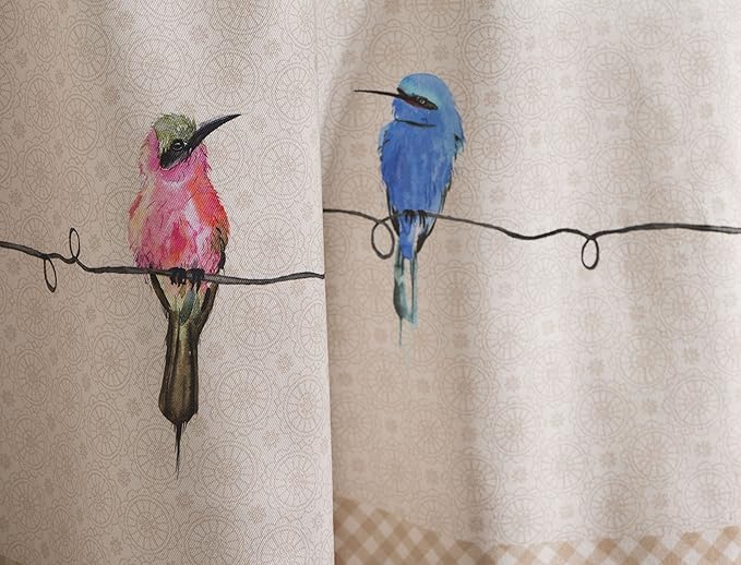 Maison d' Hermine Table Cloth Round Table 100% Cotton 63 Round Inches Tablecloth Reusable Decorative for Dining Room Farmhouse Home Valentines Day Decorations Spring Summer - Birdies on Wire