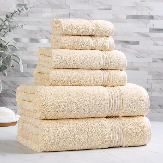 Superior Heritage Egyptian Cotton 6 Piece Towel Set, Heavyweight Towels for Bathroom, Guest Bath, Luxury Home Decor, Plush Absorbent Essentials, Includes 2 Bath, 2 Hand, 2 Face Towels, Canary