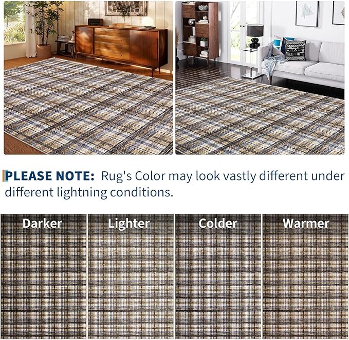 Washable Rugs 2x10 Runner Rug Modern Bordered Bathroom Rugs Non Slip Kitchen Runner Low Pile Entryway Rug Soft Runners Stain Resistant Carpet for Laundry Hallway Bedside 2'x10' Blue&Camel