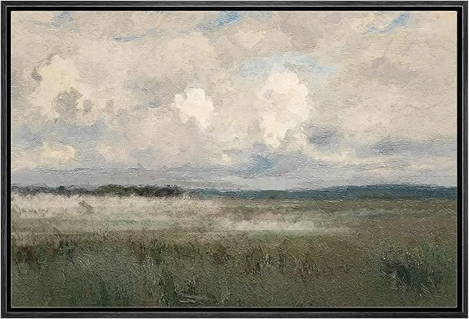 MUDECOR Framed Canvas Print Wall Art Pastel Watercolor Country Field Western Wall Art Nature Wilderness Illustrations Fine Art Landscape Multicolor for Living Room, Bedroom, Office - 24"x36" Black