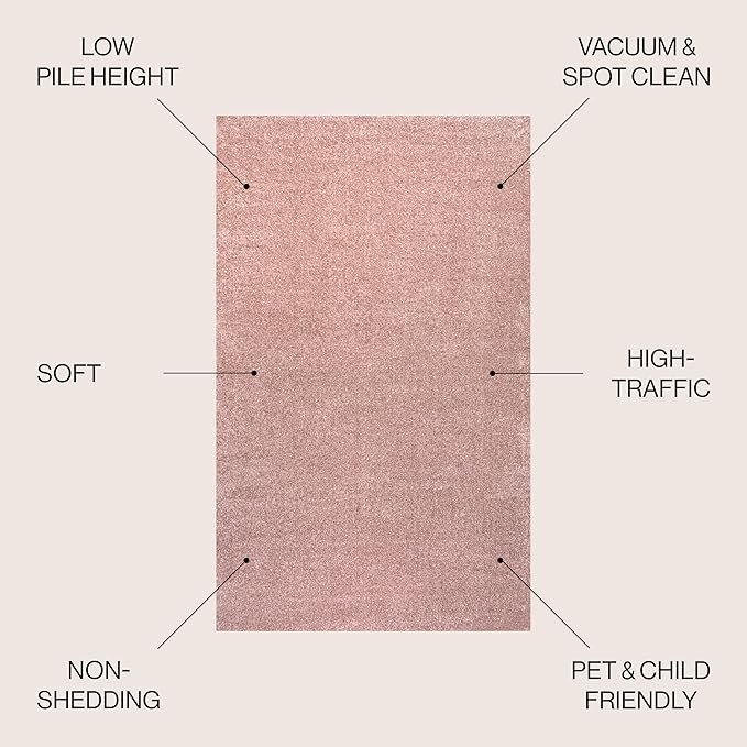 JONATHAN Y Haze Solid Low-Pile Pink 8' Round Indoor Area Rug, Coastal,Bohemian,Minimalist,Classic, Easy-Cleaning for Living Room,Bedroom,Kitchen,Pet Friendly,Non-Shedding (SEU100P-8R)