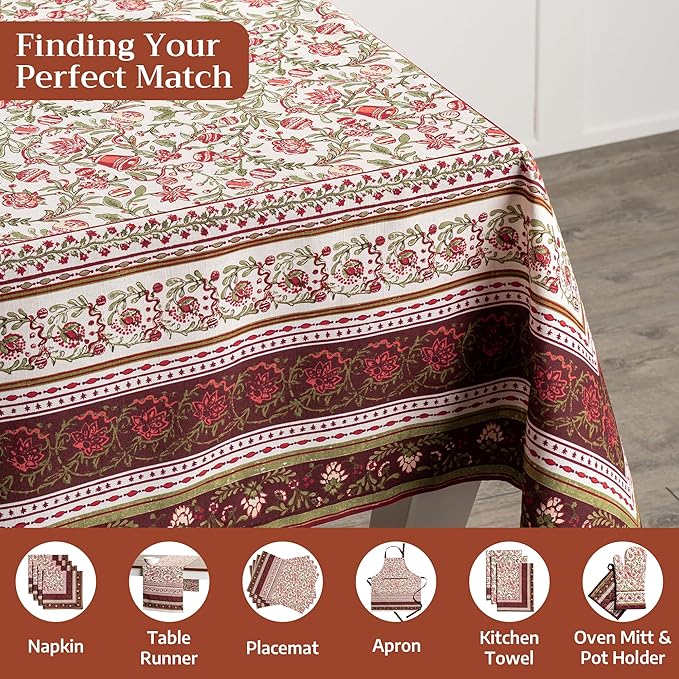 Maison d' Hermine Table Cloth Rectangle Table 100% Cotton 54 x 72 Inches Fall Tablecloth Reusable Everyday Use for Thanksgiving Christmas Decorations Dining Farmhouse Party (Reveillon Au Jardin)