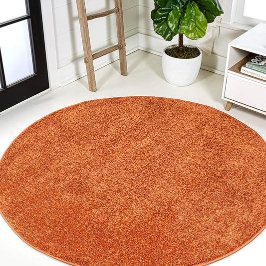 JONATHAN Y Haze Solid Low-Pile Orange 8' Round Indoor Area Rug, Coastal,Bohemian,Minimalist,Classic, Easy-Cleaning for Living Room,Bedroom,Kitchen,Pet Friendly,Non-Shedding (SEU100M-8R)
